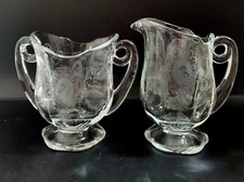 HEISEY MINUET HTF OPEN CREAMER & SUGAR both have Diamond w/ H