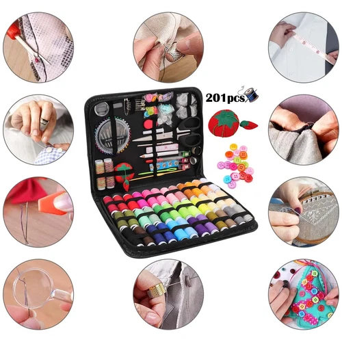 201X Large Portable Sewing Kit Home Travel Case Needles Thread Scissors Set Box - Picture 4 of 9