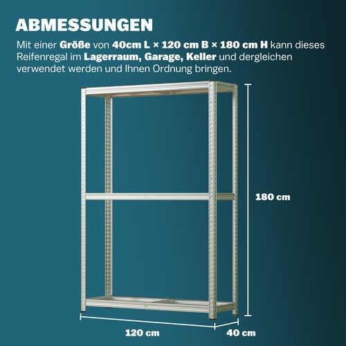 MONZANA® Reifenregal Reifenständer 795kg Schwerlastregal 180x120x40cm Werkstatt - Bild 5 von 6