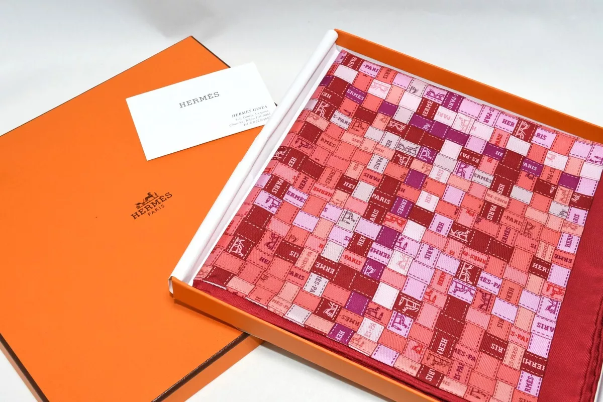 Hermes Scarf Bolduc au Carre 90 cm Silk pink light brown ribbon 35