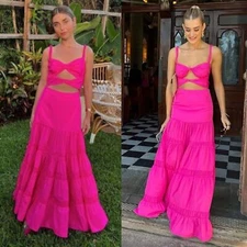Alexis Azalea Magenta Pink Dress Size M Twist Cut Out Bow Tiered Maxi Gown