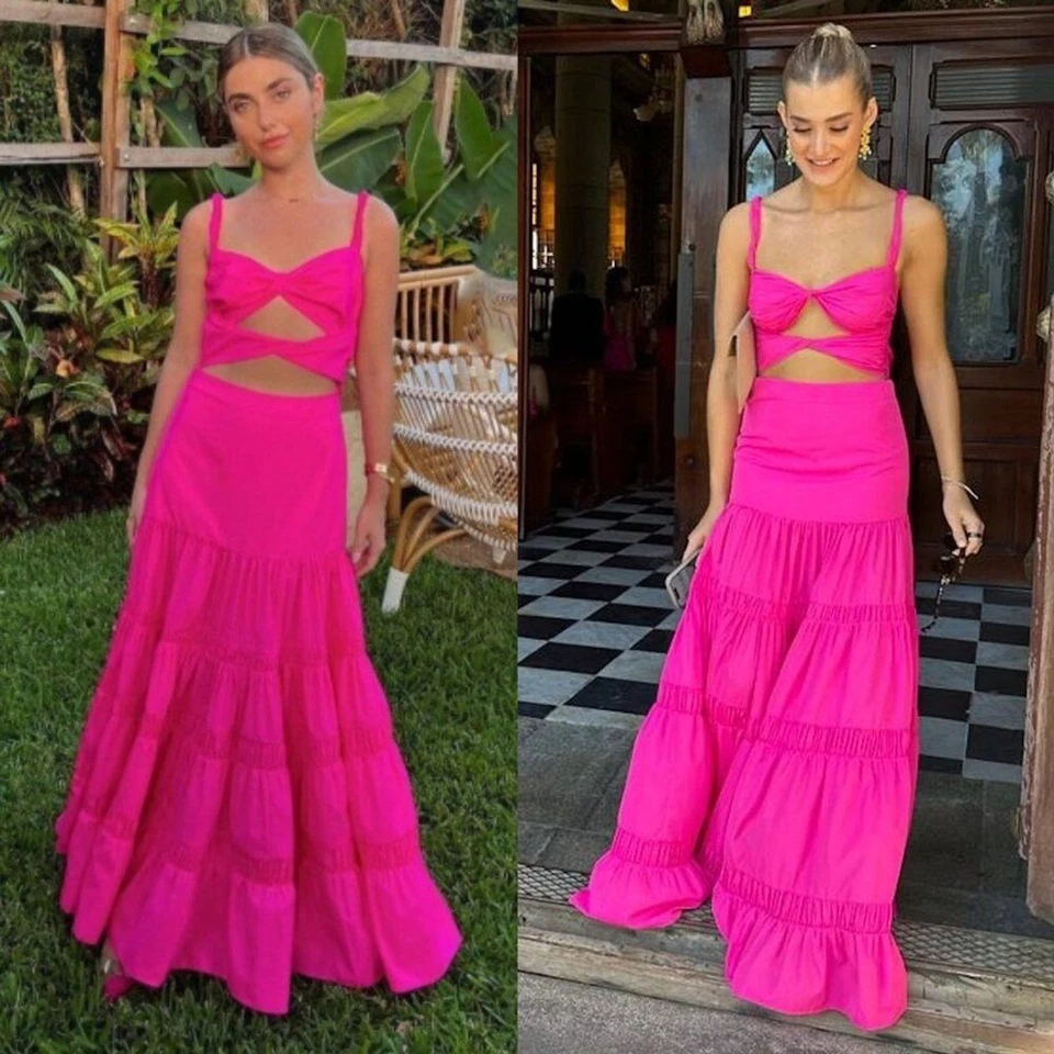 Alexis Azalea Magenta Pink Dress Size M Twist Cut Out Bow Tiered Maxi Gown - Image 2 of 4