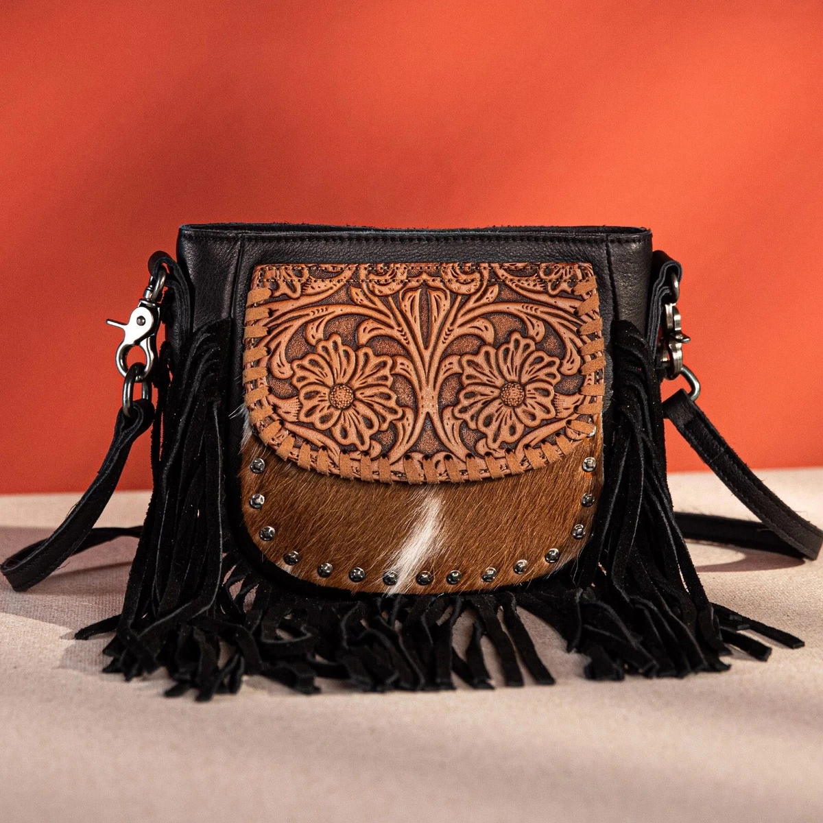 Montana West Genuine Hair-On Cowhide Tooled Backpack - Coffee *NEW Package* Hair-On Cowhide Brown Floral Tooled Concealed | Mercari main image 2