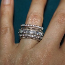 zirconia ring gemstone silver / gold plate jewelry evening wedding engagement