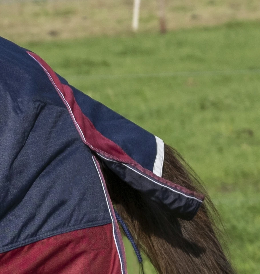 Pferde Outdoordecke 50g High Neck Equithème 1200D Weide- Regendecke blau/rot - Bild 4 von 4