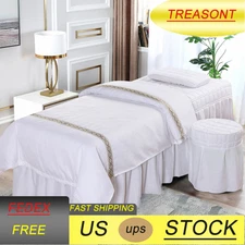 1 Set Massage Table Skirt Bed Valance Sheet + Pillow Case + Stool & Quilt Cover