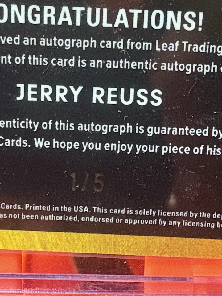 2024 Leaf Press Pass Premium Brazo Dorado Jerry Reuss #G-JR1 Prisma Púrpura/5 (AU) Foto 3 de 3