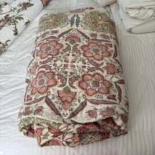 Pottery Barn Palampore Cora Reversible Quilt Queen Size Orange Cream Blue-Green