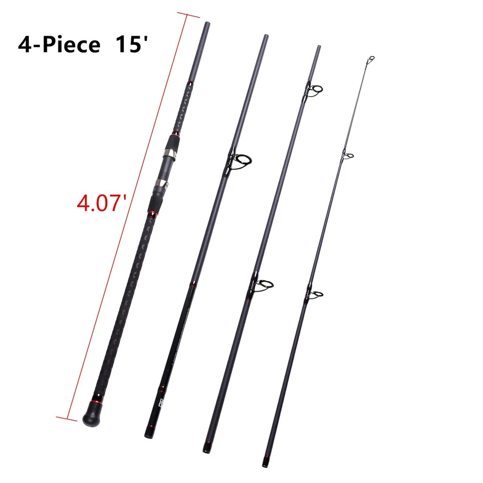 Caña de pescar de viaje de grafito de 4 piezas - caña giratoria de surf de 15' Foto 2 de 4