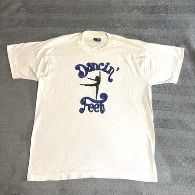 Vintage Dancin' Feet Graphic White T Shirt Size Large 80s 90s Dance Lessons