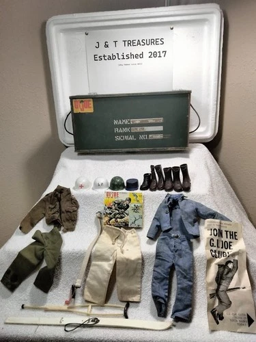 Vintage Hasbro 1960s G. I. JOE 1/6 Soldier Uniform, Helmet, Boot, Footlocker Lot