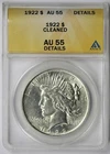 1922 Peace Silver Dollar AU 55 Details Cleaned ANACS