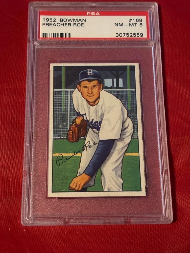 PREACHER ROE #168 1952 BOWMAN SET BREAK BASEBALL PSA NM-MT 8