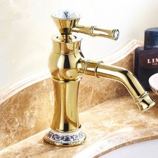 Luxury Gold Swivel Bathroom Faucet Vanity Sink Single Hole Crystal Handle Brass