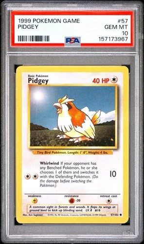 1999 Pokemon Base Set Unlimited #57 Pidgey Gem Mt PSA 10