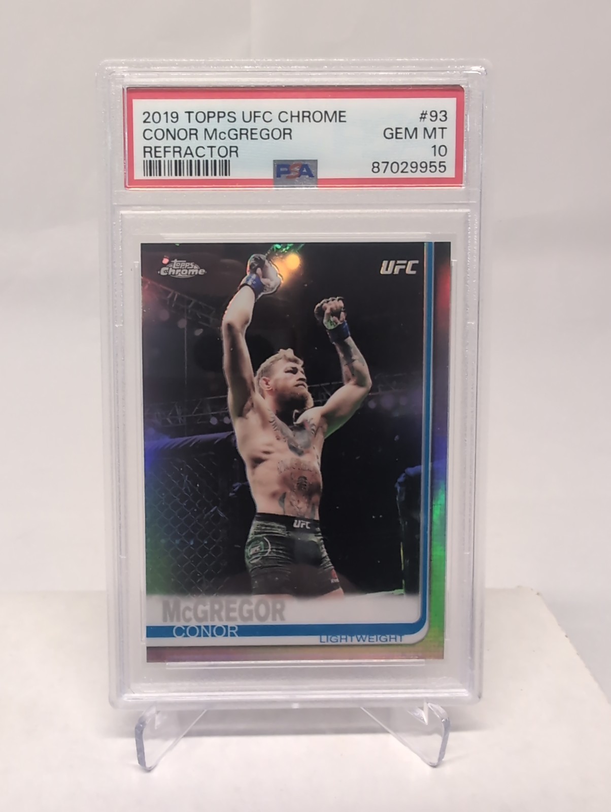 PSA 10 GEM MINT 2019 TOPPS UFC CHROME CONOR MCGREGOR REFRACTOR CARD #93 view 1