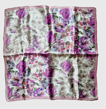 21  X21"Purple Flower Print Pure Mulberry Satin Silk 12momme Scarf 53x53cm5-152