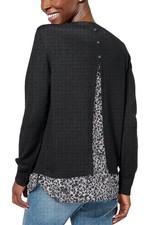 Joan Rivers Cotton Rayon Mixed Media Sweater Black