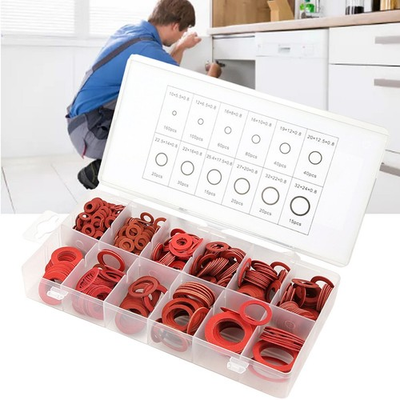 #ad 600pcs 12 Sizes Red Steel Paper Fiber Flat Washers Kit Insulation Washer $12.87
