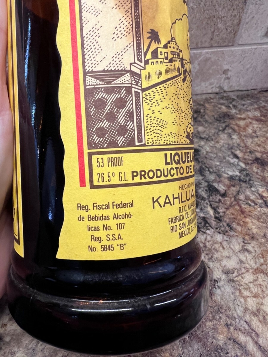 Vintage EMPTY Kahlua bottle 750 ml 53 Proof Brown Glass Purchased