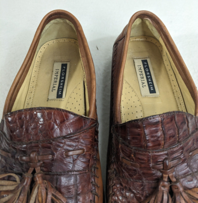 Florsheim Mens Pisa Dark Brown Croc Embossed Leather Tassel Loafers 9 EEE Wide New Florsheim Pisa 18469 Men main image 3