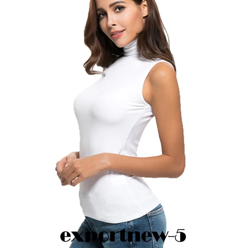 Basic Sleeveless Soft Stretch Turtleneck Top Slim Fit Shirts Pullover Base Laye - Picture 17 of 20