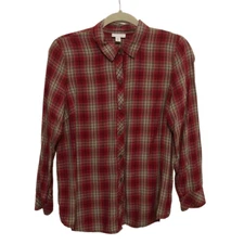J. Jill Button Down Plaid Long Sleeve Casual Soft Size Petite Medium Top Blouse