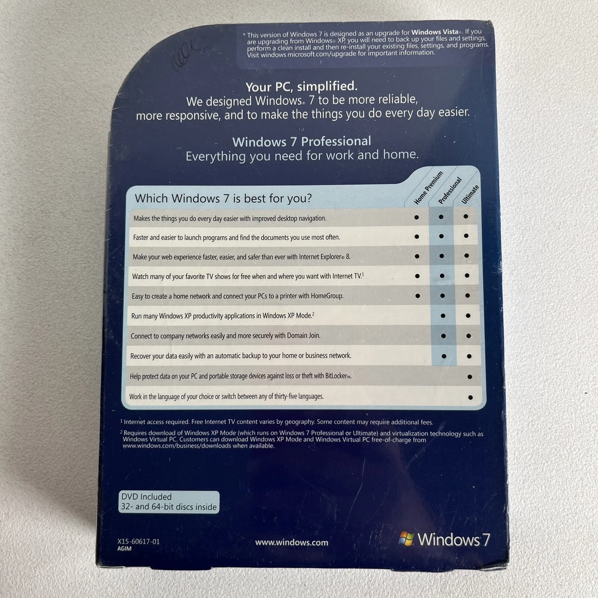 Microsoft Windows 7 Professional MS WIN PRO SEALED BOX.