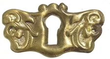 SINGLE Vintage Brass Skeleton Key hole Escutcheon 2" x 1"