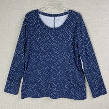 ANA A New Approach Shirt Womens XL Blue Polka Dot Long Sleeve Pullover NWT