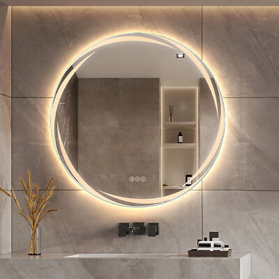 32'' 24   Round Led Bathroom Mirror Backlit Lighted Anti-Fog Smart Vanity Mirror