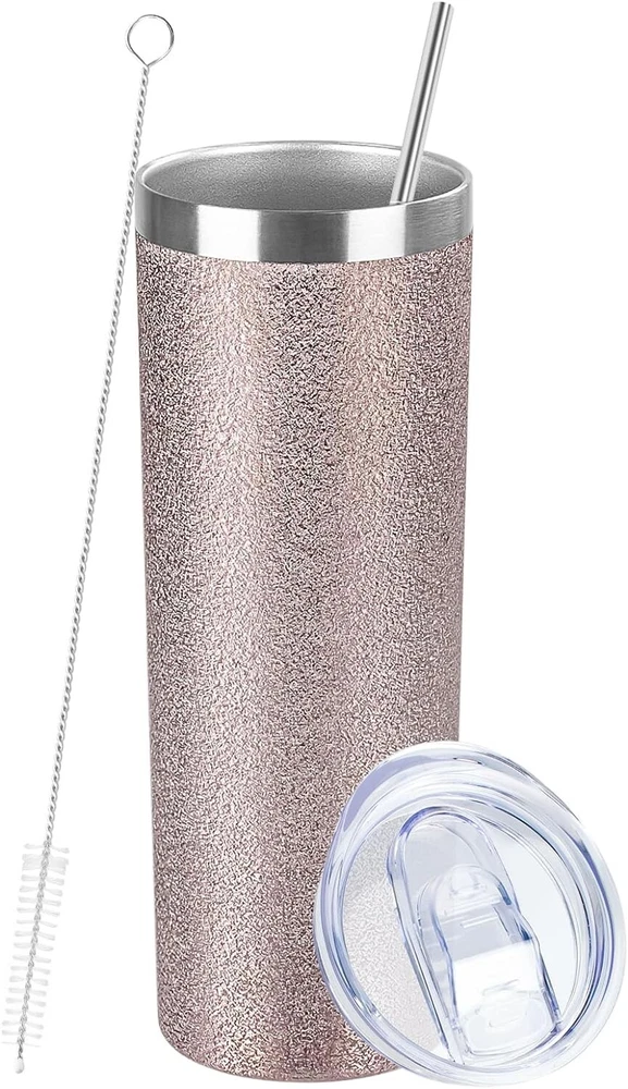 Tumbler with Lid & Straw, Narrow shape, Stainless Steel, Vacuum Insulated, 20oz