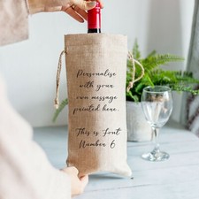 Personalised Wine Gift Bag, Custom Message Burlap Bottle Bag with Font Choice