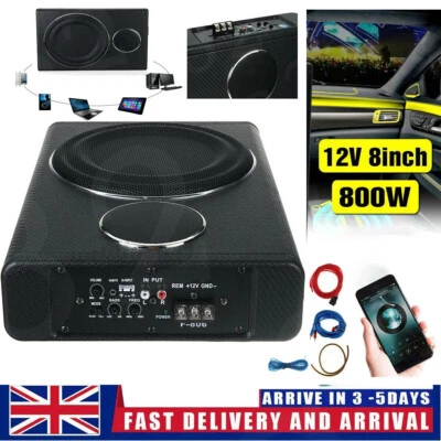 8'' 800W Active Underseat Car Bass Box Audio Subwoofer Sub Speaker Amplifier UK