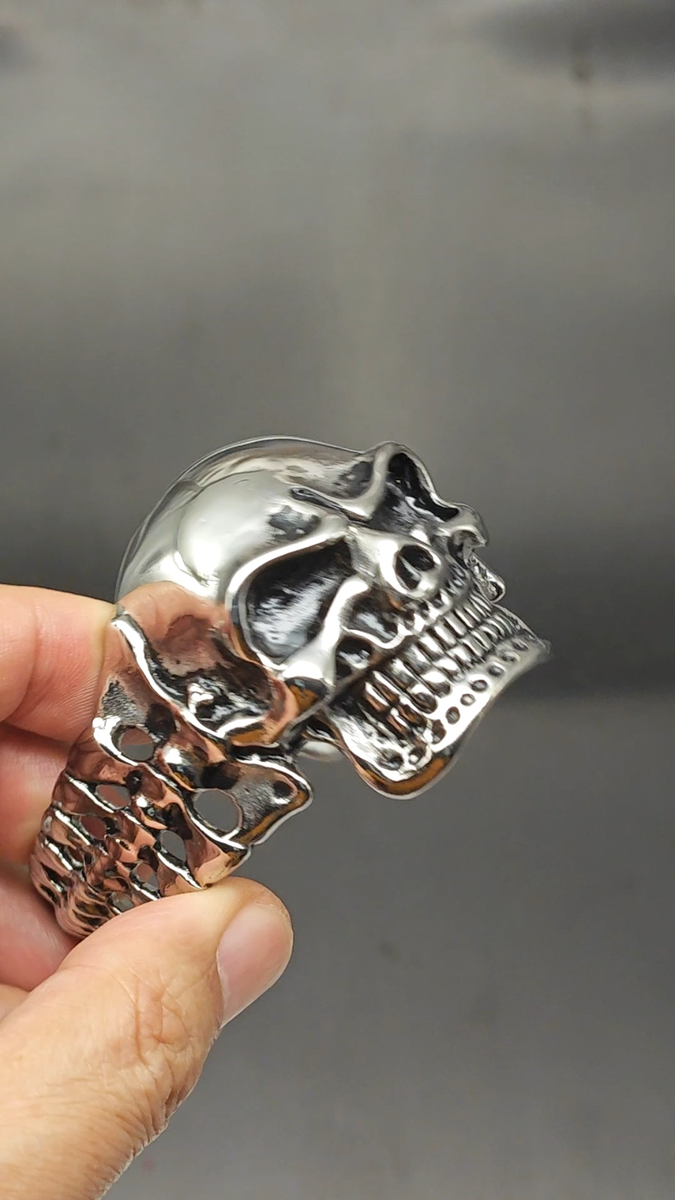 Men's Large Heavy Skull Cuff 316L Stainless Steel Bracelet Punk