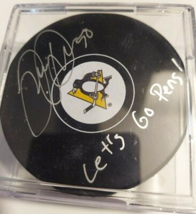 Juuso Riikola Lets Go Pens Autographed Penguins Hockey Puck - beckett COA auto