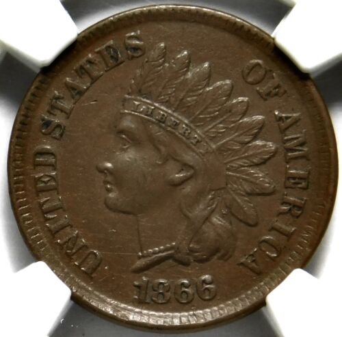 🍀CAC🍀🤎❤️‍🔥🤎❤️‍🔥😍 NGC AU58 BN 1866 INDIAN HEAD CENT - Picture 1 of 3