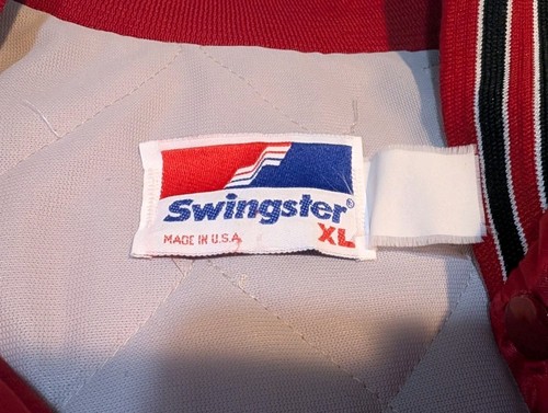 VTG 90’s Chicago Bulls Red SWINGSTER Snap Satin Bomber Jacket Men's XL - Picture 3 of 9