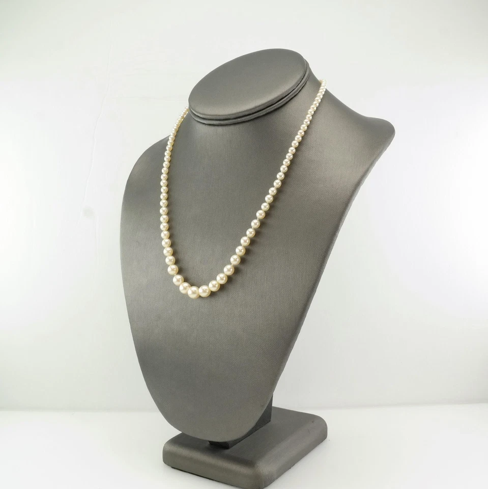 Collar Art Deco Oro Blanco 14k Diamante Graduado Perla Hilo Foto 3 de 4