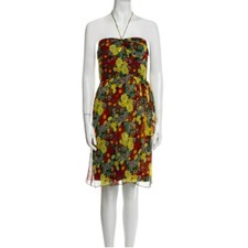 Anna Sui Floral Strapless Dress Women's 10 100% Silk Boho Fairy Babydoll