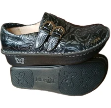 Alegria Alli black tooled floral leather comfort CLOG shoes EU 36 US 6/6.5 #1273