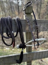 Bitless Hackamore Rawhide Bosal and Mecate Rein Complete Set New Horse Tack