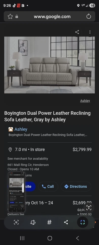 Sofá reclinable eléctrico de cuero y sofá de dos plazas Foto 2 de 4