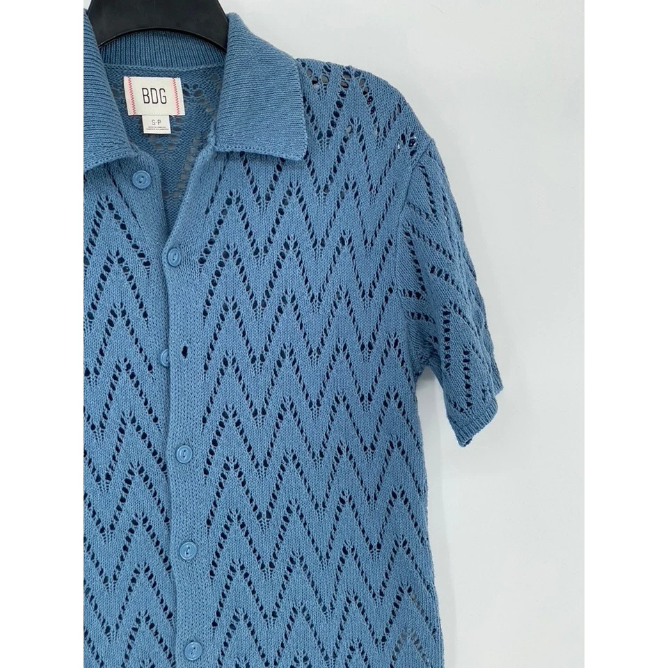 BDG Men's Blue Knit Define Polo Short Sleeve Button-Up Shirt SZ S - Image 3 of 4