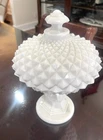 Vintage WESTMORELAND 9" SAWTOOTH Diamond Point Milk Glass Compote Dish with Lid
