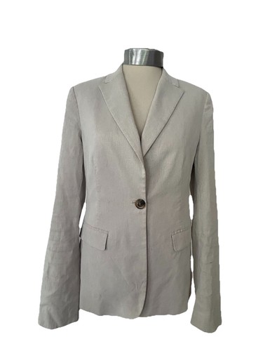 Pinko Linen Blend Blazer Jacket Natural Beige / Ecru Single Breasted Sz UK 10-12 - Picture 4 of 13