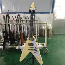Flying V Electric Guitar Cream White H-H Pickups Rosewood Fretboard Dot Inlay