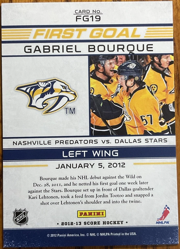 2012-13 Score First Goal Gabriel Bourque #FG19 Nashville Predators - Image 2 of 2