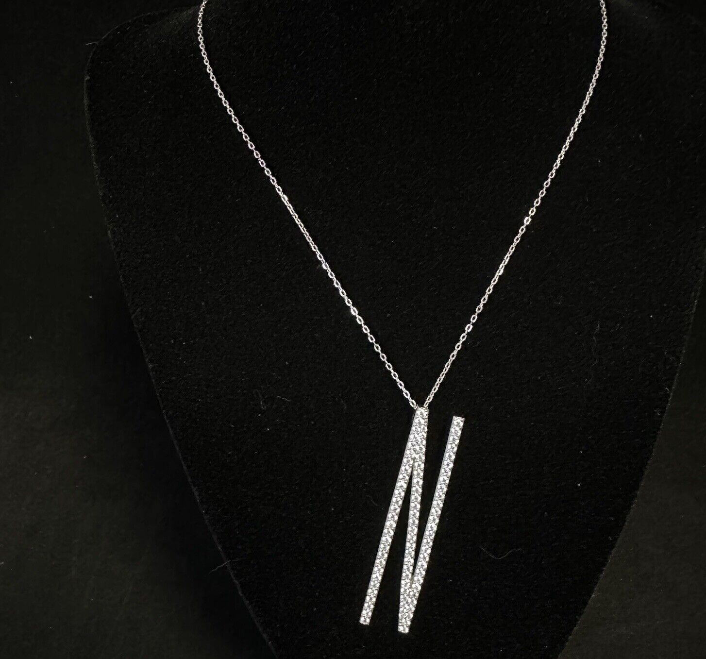 "Initial Letter N Elongated Pendant 20\" Chain Necklace Sterling Silver Nicki ROXX"