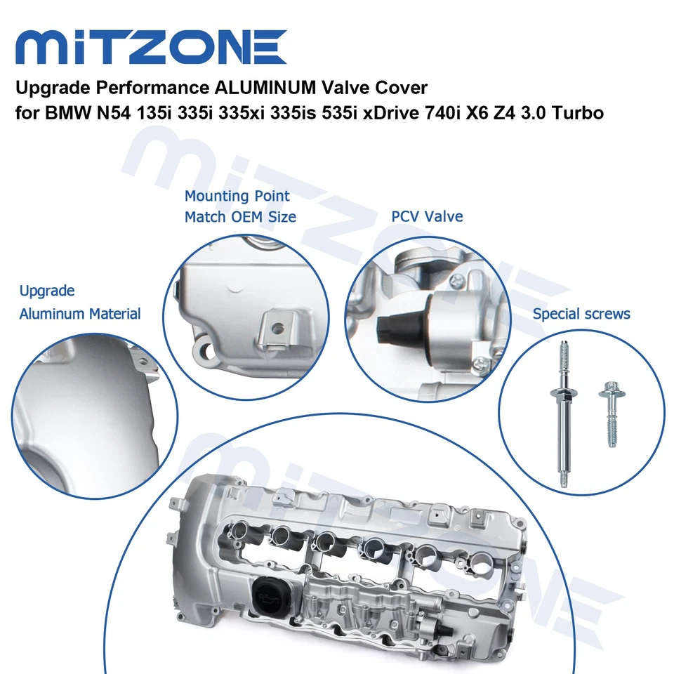 ALUMINUM Valve Cover for BMW N54 135i 335i 335xi 335is 535i xDrive 740i X6 Z4🚗 — 第 4/4 张图片